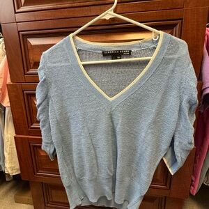 Veronica Beard blue Saville Ruched-sleeve pullover top, small
